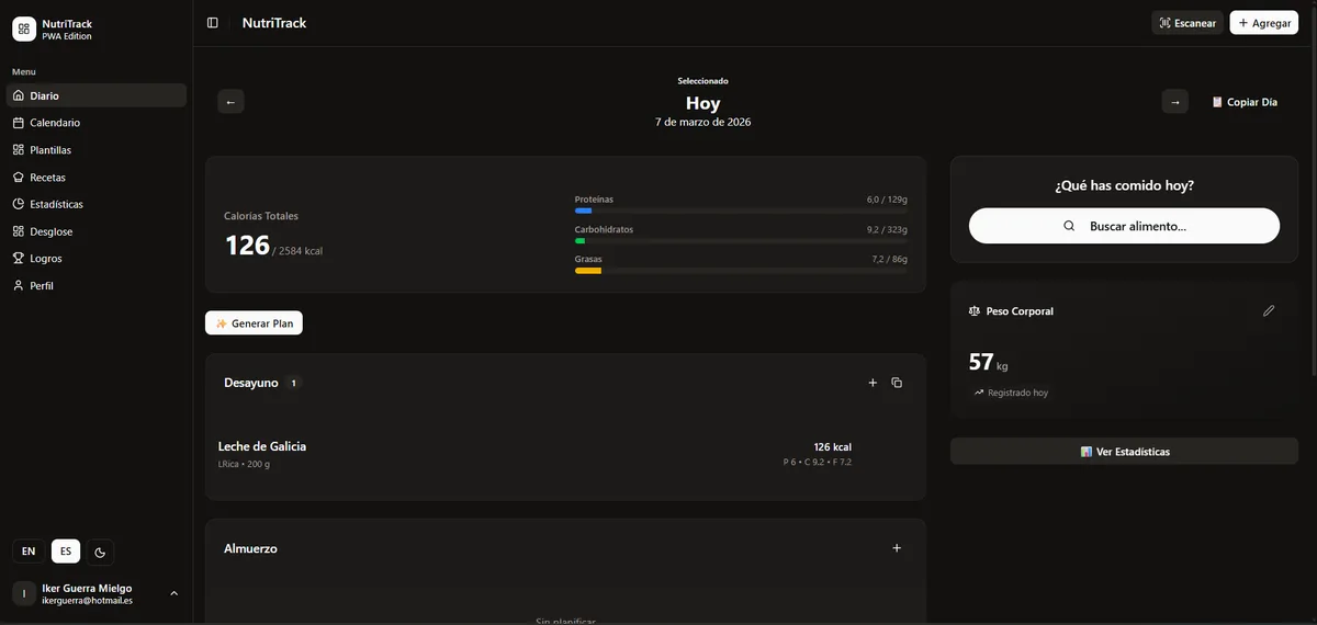 Página web Nutrition Tracker